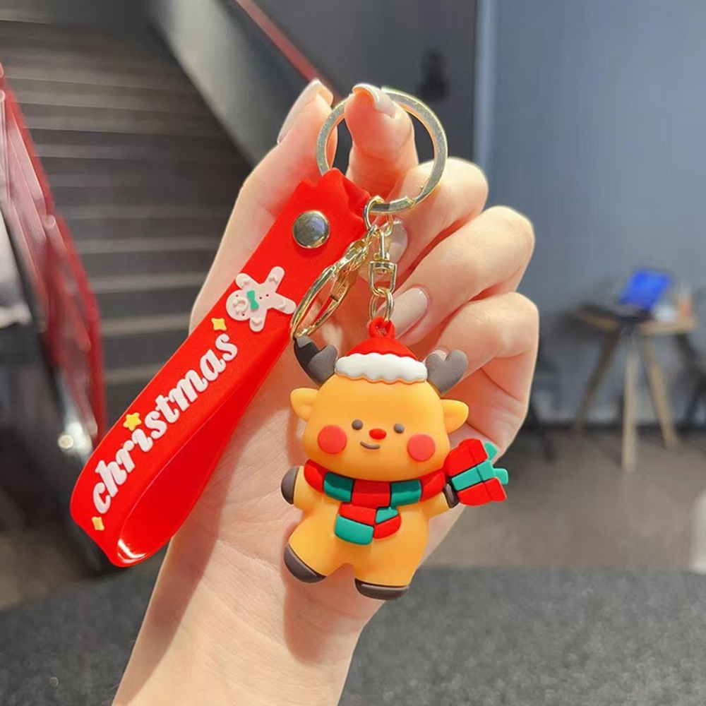 Cute Reindeer Christmas Keychain with Red Strap